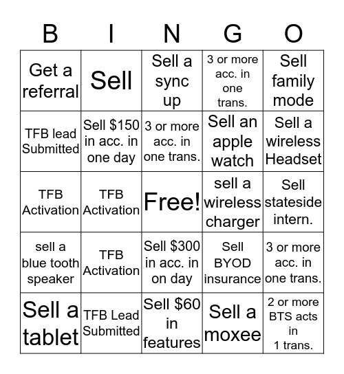 T-mo Bonanza Bingo Card