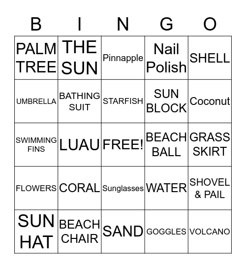 BEACH BINGO Card