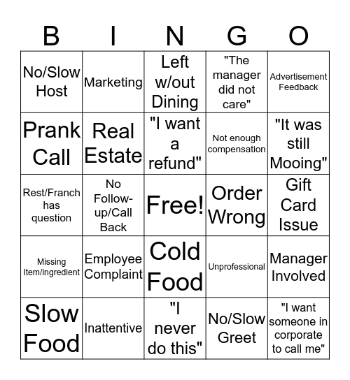 GR Call Bingo! Bingo Card