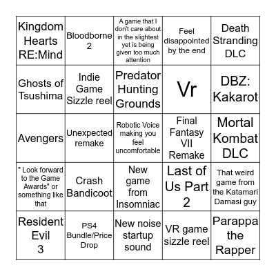 State of Play December Bingo Card