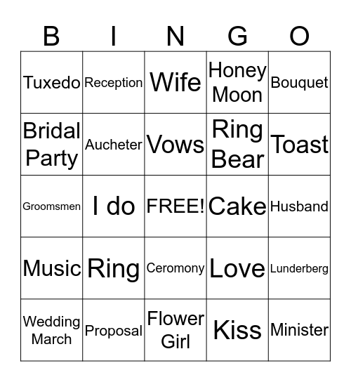 Wedding Bing Bingo Card