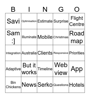 Bin Chickens Bingo Card