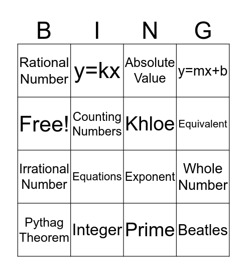 8th Grade Bingo 1 Bingo Card