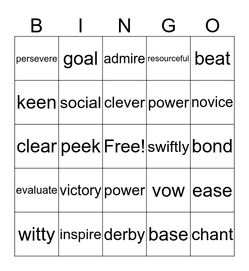 Word Wonder Bingo  Bingo Card