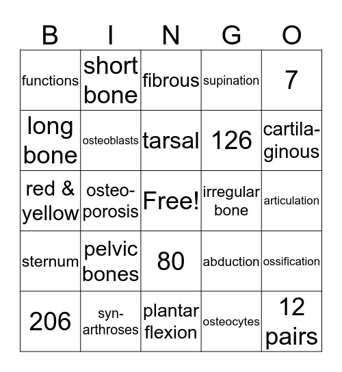 Skeletal System Bingo Card