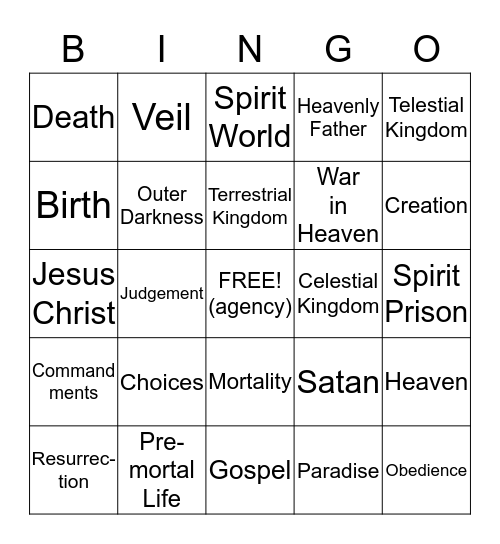 Plan of Salvation Bingo Card