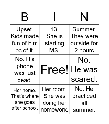 INFERENCING BINGO Card