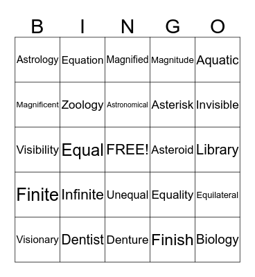 Greek and Latin Roots Bingo Card