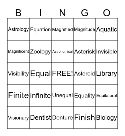 Greek and Latin Roots Bingo Card