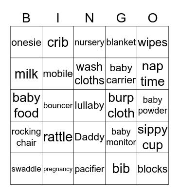 Sapana's Baby Shower Bingo Card