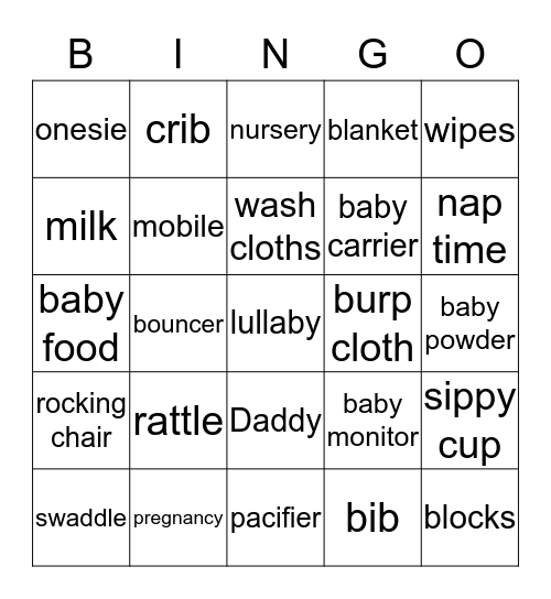 Sapana's Baby Shower Bingo Card