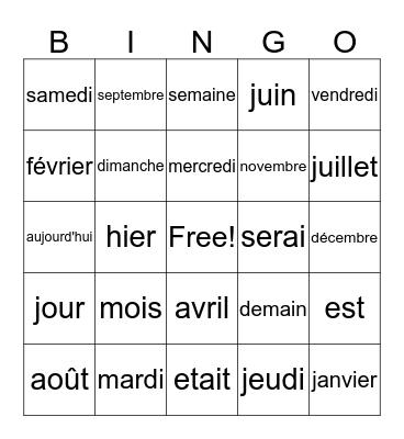 Le Calendrier Bingo Card