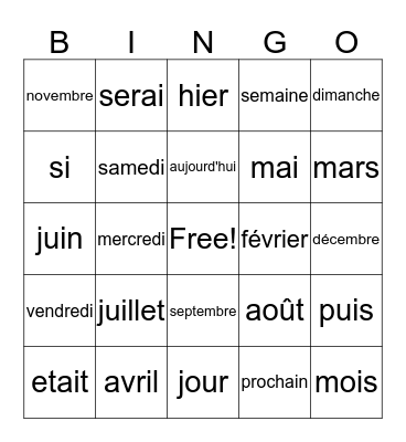 Le Calendrier Bingo Card