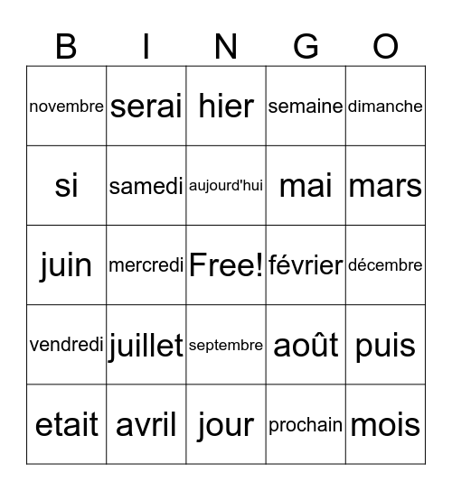 Le Calendrier Bingo Card