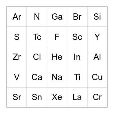 Chem Bingo Card