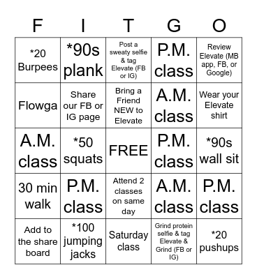 Elevate Fitness Studio - October FITGO Bingo Card