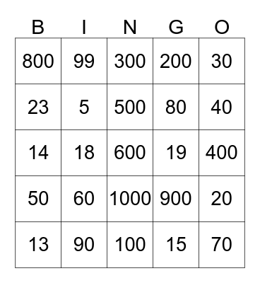 Number Bingo Card