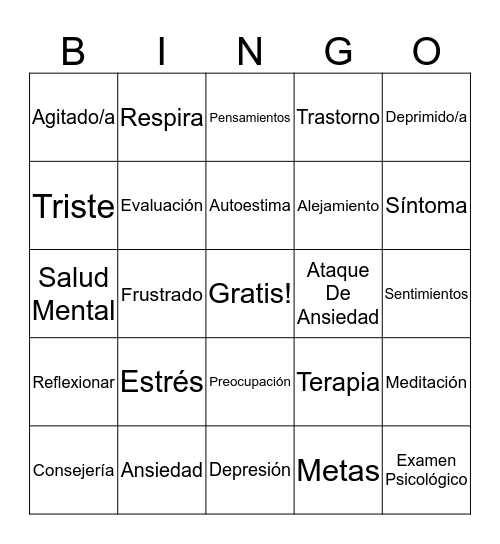 Palabras en español Bingo Card