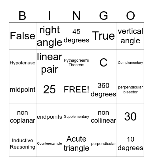 GEOMETRY! Bingo Card