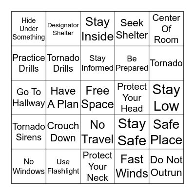 Tornado Safety Bingo Card