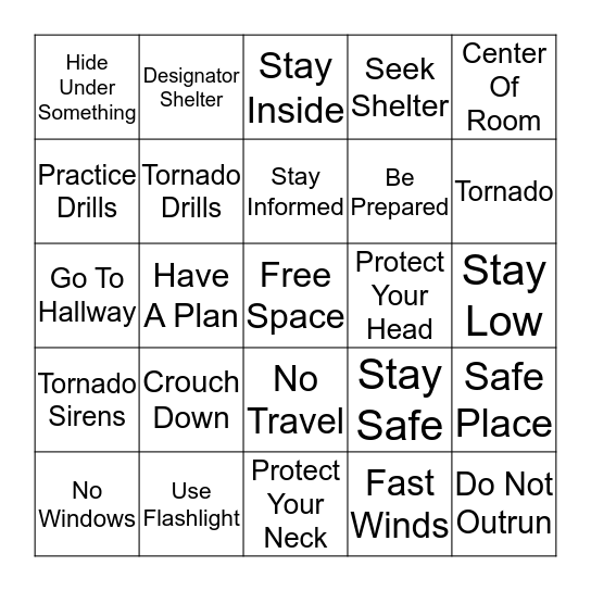 Tornado Safety Bingo Card