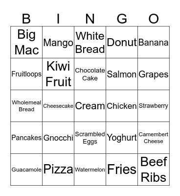 Food Bingo Card