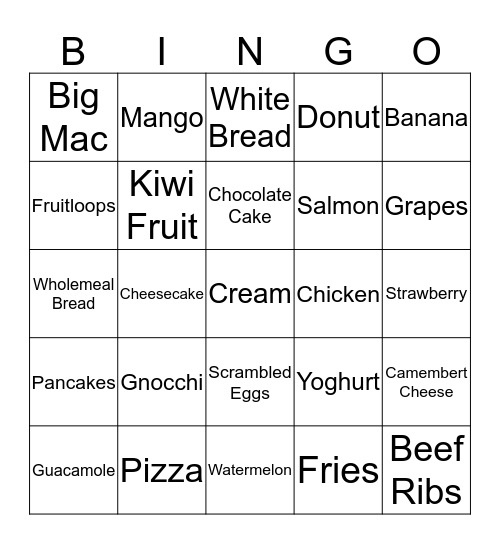 Food Bingo Card