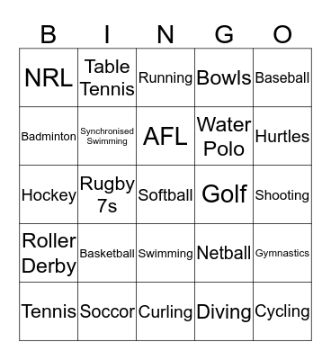 Sports Bingo Card