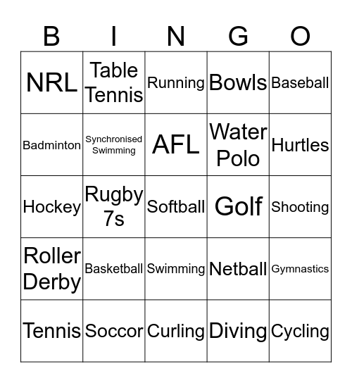 Sports Bingo Card