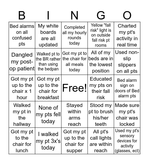 Slips, Trips and Falls--We can prevent them ALL Bingo Card