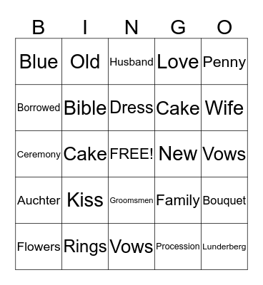 Wedding Bingo Card