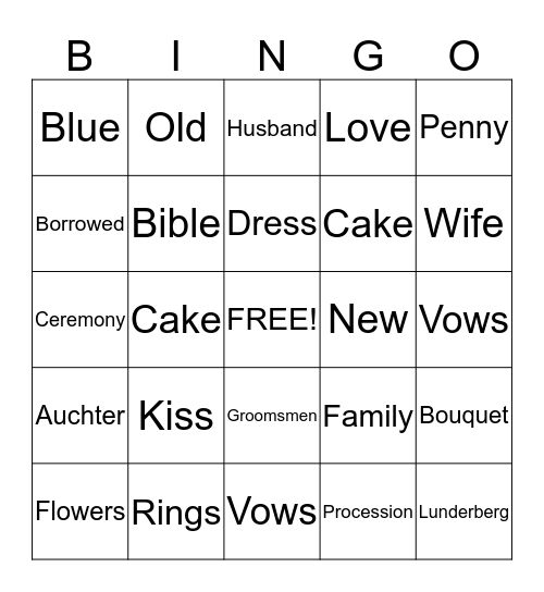 Wedding Bingo Card