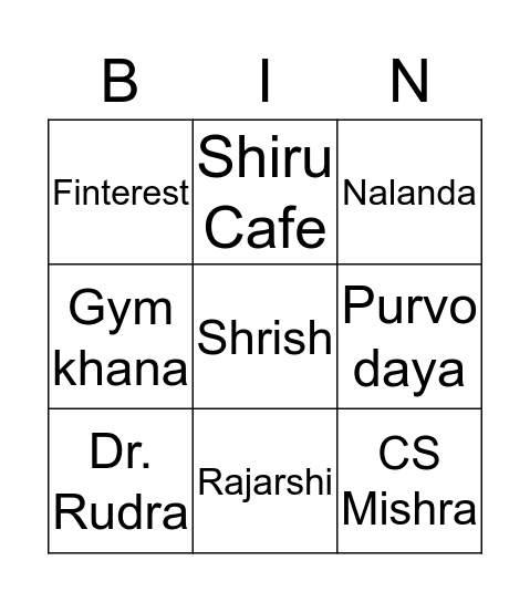 Untitled Bingo Card