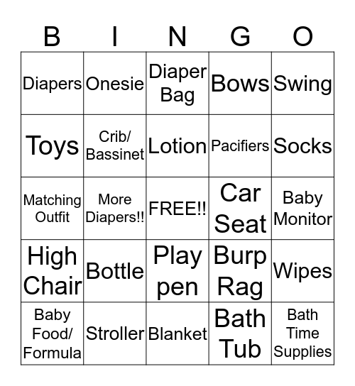 Rhainie And Oakley's Baby Shower Bingo Card