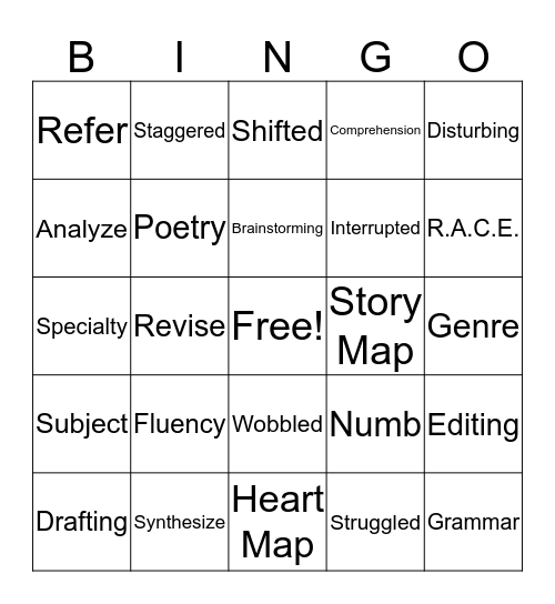 Vocabulary Bingo Card