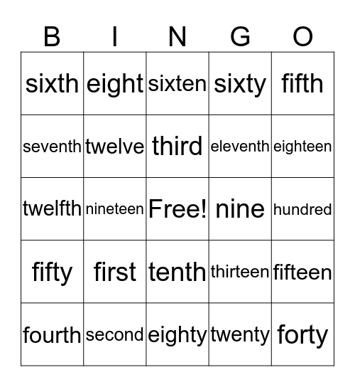 Number Words Bingo Card