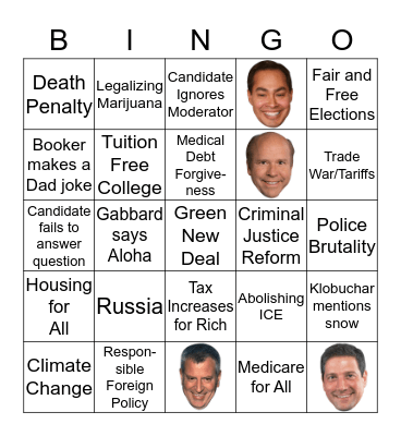DEMOCRATIC DEBATE BINGO 2019 Bingo Card