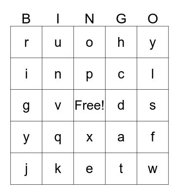 Alphabet Bingo Card