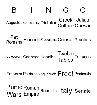 Rome Bingo Card