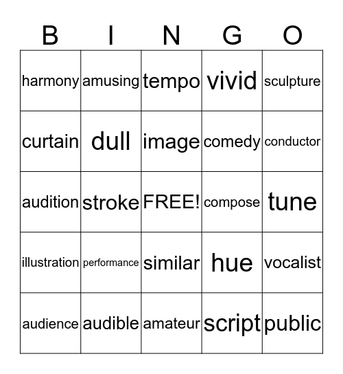 S2 Vocabulary Bingo! Bingo Card