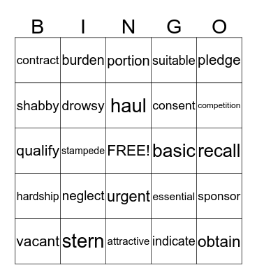 R4 Vocabulary Bingo! Bingo Card