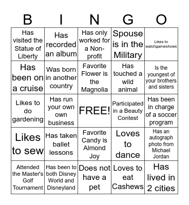 "Get Acquainted" Bingo Card