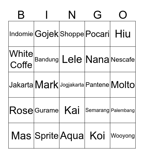 NANA Bingo Card