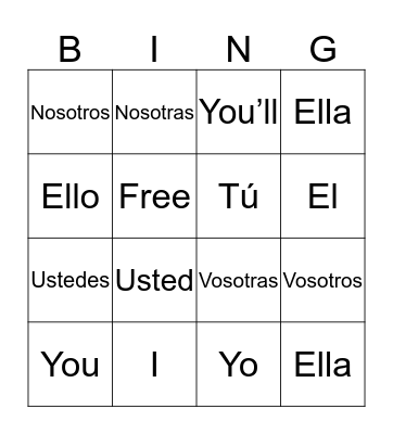 Spanish Bingo Card