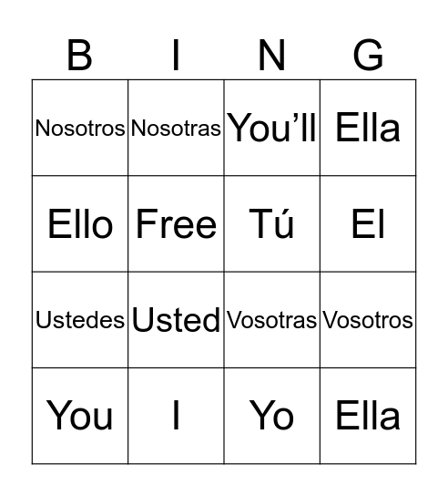 Spanish Bingo Card