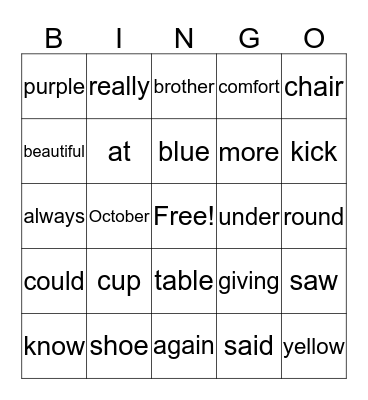 Word bingo  Bingo Card