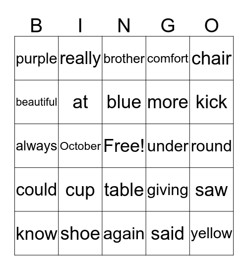 Word bingo  Bingo Card
