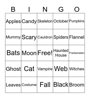 Fall Bingo Card
