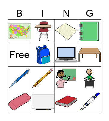 School Vocabulary Bingo Card