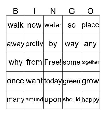 Sight Words 3 Bingo Card